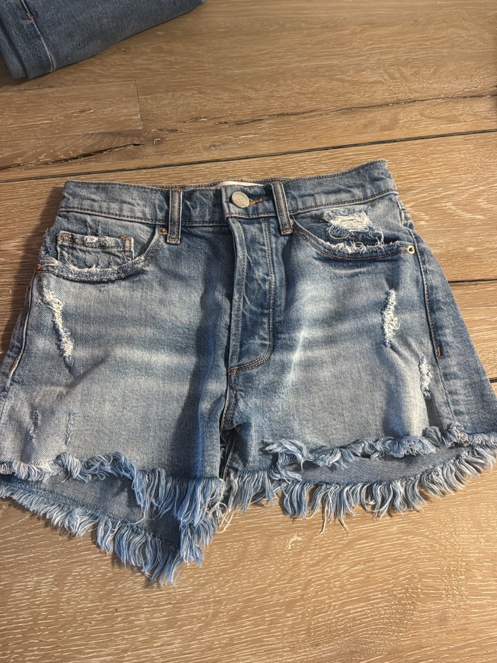 BKE Light Blue Frayed Hem Denim Shorts